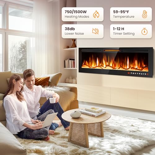 36-Inch Smart Electric Wall Fireplace Heater with WiFi Voice Control