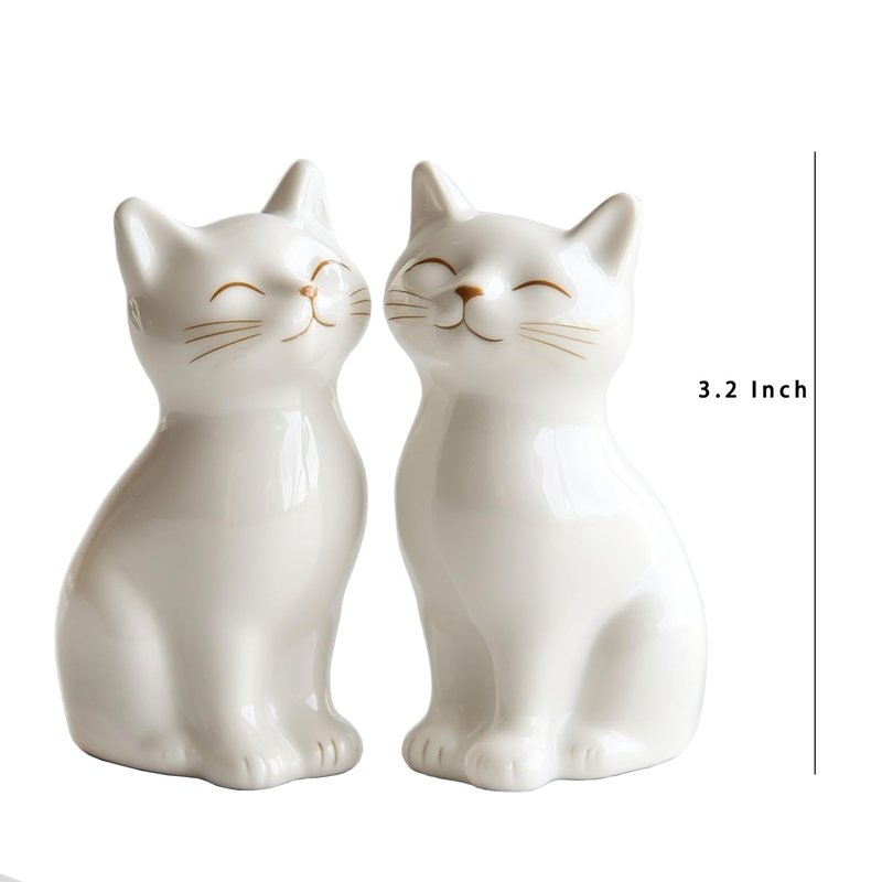 Bicuzat Ceramic Retro Cat Lovers Shape Salt & Pepper Shakers Set, Hand-Painted Cats Salt and Pepper Shakers, 2 PCS Set-White