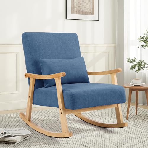 Upholstered Rocking Chair with Lumbar Pillow - Mid-Century Modern Glider
