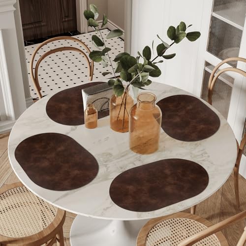 ADRIMER Coffee Oval Placemat Set of 12 - Wipeable Faux Leather, 17x12 inches