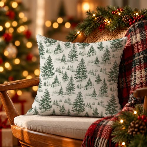 EUYTHNGYF Christmas Green Tree Toile de Jouy Throw Pillow Cover 18x18, Forest-2