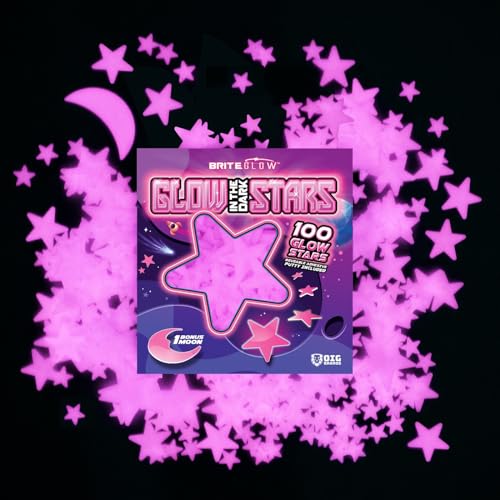 100-Piece Pink Glow in the Dark Ceiling Stars with Moon for Kids Bedroom