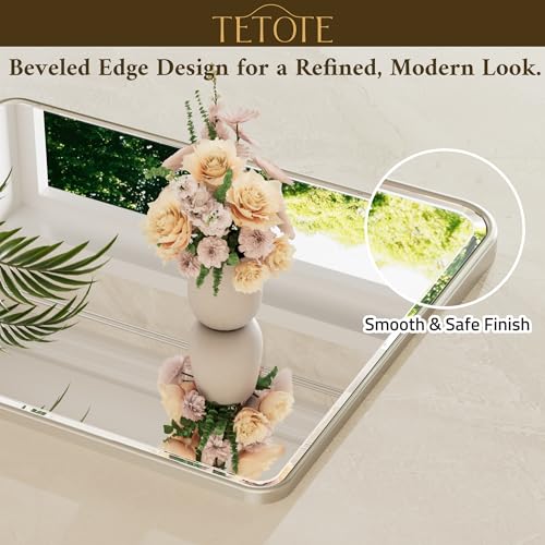 20x30 Brushed Nickel Bathroom Mirror, Rectangular Wall Mirror with Beveled Edge