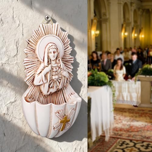 Resin Holy Water Font Set - 2 Piece Catholic Wall Hanging Decor