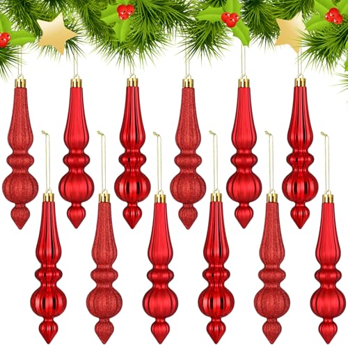 Soulchen Red Finial Drop Christmas Ornaments Set - 7 Inch Holiday Decor