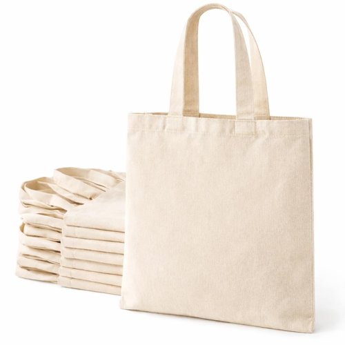 Lenenz Tote Bags, Reusable Cotton Grocery Bags, Heavy Duty Shopping Bags with Reinforced Stitching, Large 15 x 16 Inch, Natural, Pack of 6
