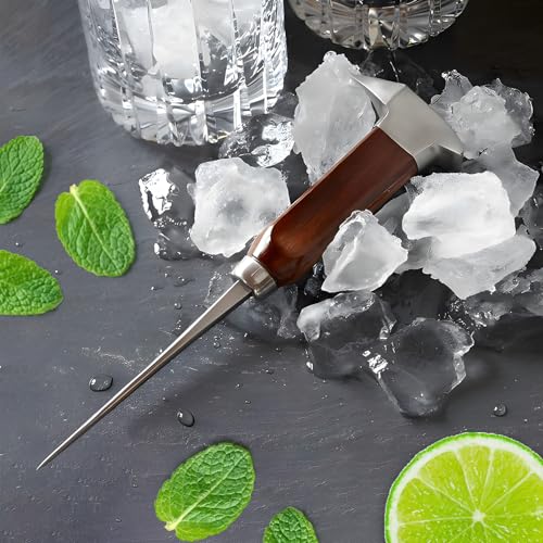 8.85-Inch Stainless Steel Ice Pick with Wooden Handle for Bar & Kitchen