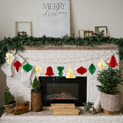 Renbuzhu Classic 30pcs Christmas Honeycomb Ornaments Set - Red Green Cream, 3.9in Hanging Decor