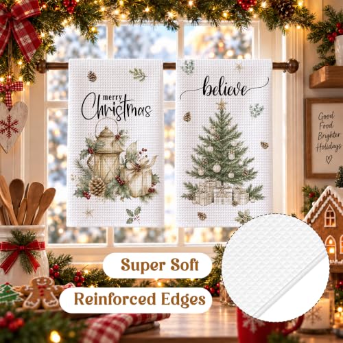 AWSICE Christmas Kitchen Towels Set of 2 – Rustic Tree Motif, 24 x 16 inches