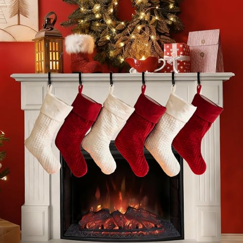 Adjustable Christmas Stocking Holders for Mantle - 6 Pack Metal Hangers