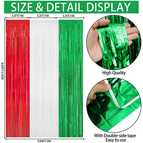 3-Pack Christmas Foil Fringe Curtain Backdrop 8x9.84 ft Red White Green
