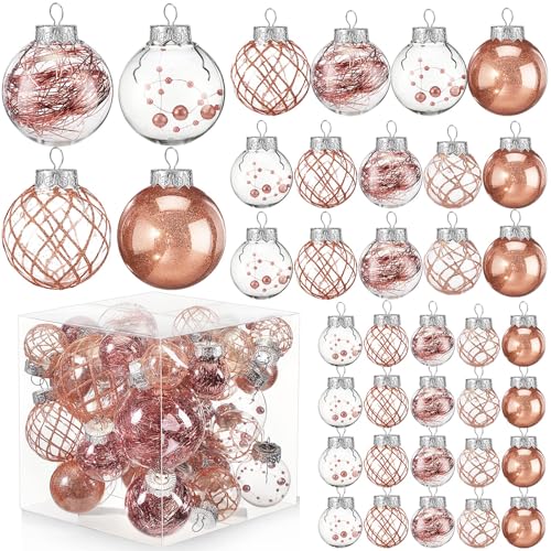 Civaner Rose Gold Christmas Ornament Set - 43 Shatterproof Plastic Balls, Holiday Decor
