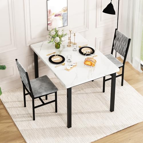 3-Piece Small Dining Table Set with 2 Upholstered Chairs for Kitchen
