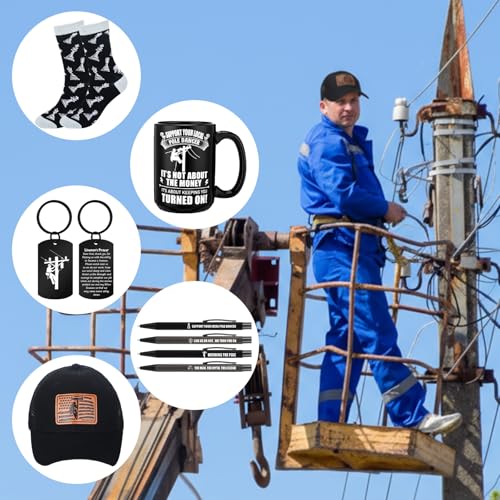 Berlune Lineman Gift Set for Men - Prayer Keychain, Hat, Mug, Socks, Pens & Gift Box