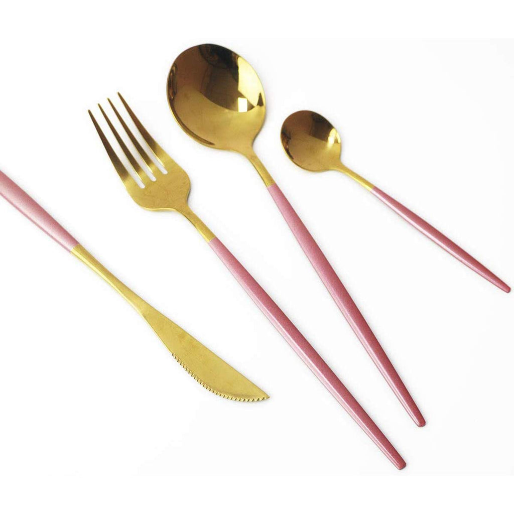 40-Piece Silverware Set 18/10 Stainless Steel Reusable Utensils Forks Spoons Knives Set, Mirror Polished Cutlery Flatware Set, Great for Family Gatherings & Daily Use (Service for 10, Pink Handle)