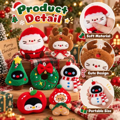 Christmas Plush Keychains 24-Pack - Holiday Party Favors & Gifts