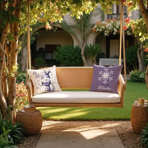 FITIE Purple Christmas Snowflake Snowman Pillow Covers 18x18 Set of 2 - Winter Holiday Home Decor, Variation: Winter Christmas Decor 08