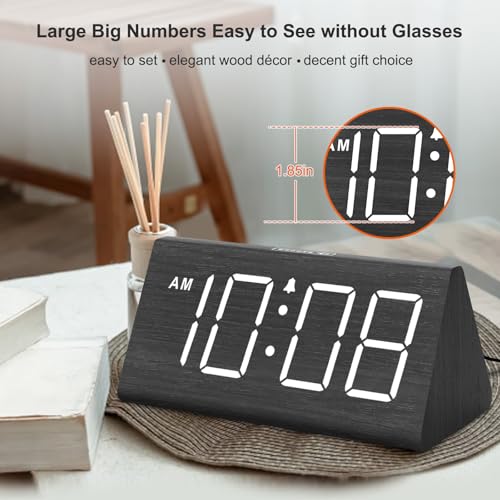 Wooden Digital Alarm Clock with USB Charger - Loud Desk Clock for Bedrooms