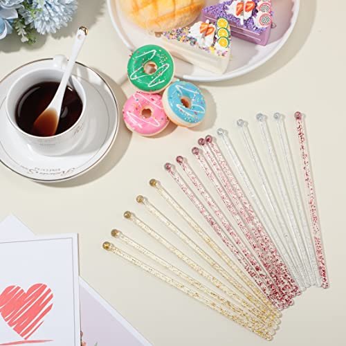 Meanplan 100 Pcs Cocktail Swizzle Sticks with Glitter Finish - Silver, Gold, Red