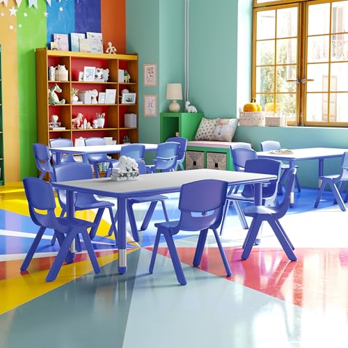 Kids Activity Table and 6 Chair Set - Blue Plastic Classroom Furniture