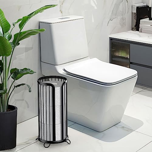 Freestanding Toilet Paper Holder Stand - Rustproof Steel Storage for 3 Rolls