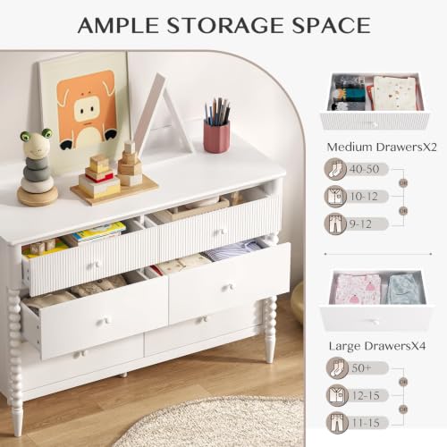 6-Drawer Nursery Dresser, White Kids Bedroom Storage Organizer with Anti-Tip