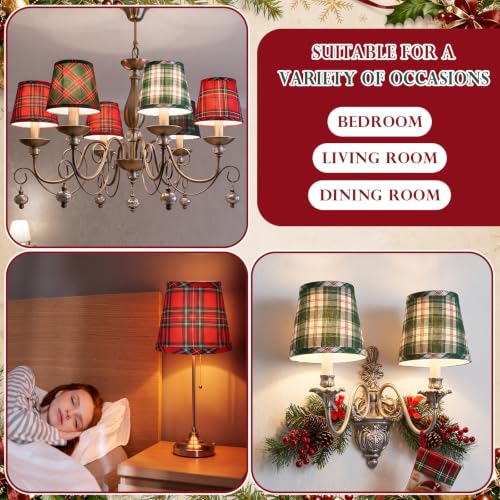 Fumete 6-Pack Christmas Tartan Plaid Clip-On Fabric Lamp Shades