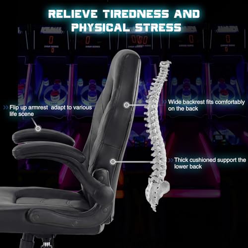 Ergonomic Gaming Chair with Flip-Up Armrests, PU Leather Desk Chair