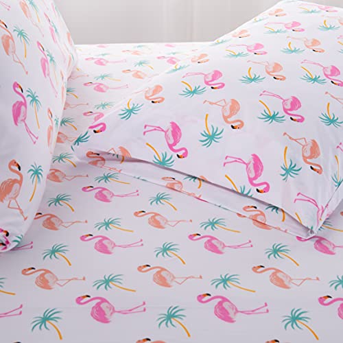 Elegant Comfort Twin Size Flamingo Microfiber Bed Sheet Set - All-Season, Ultra-Soft, Tropical Pattern