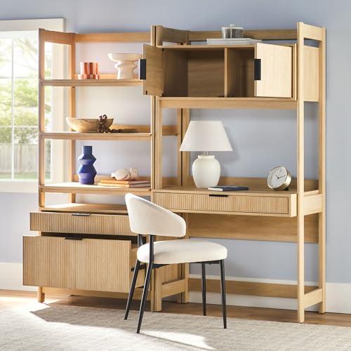 2-Piece Transitional Hutch Desk and Bookcase with USB Charging Ports