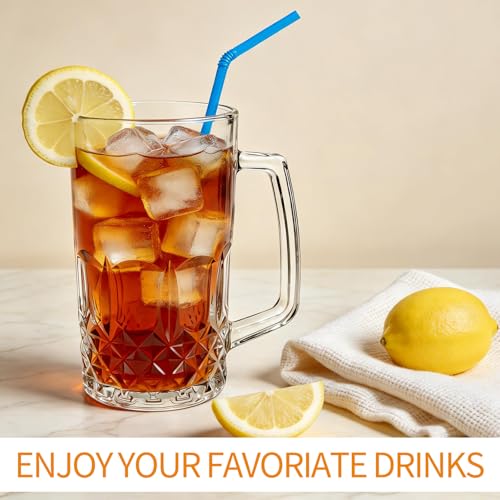 4-Pack 17.4 oz Large Glass Beer Mugs with Handles for Freezer Chilling
