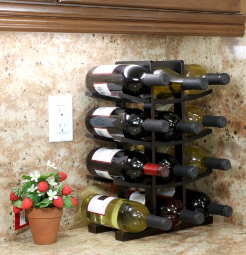 12-Bottle Bamboo Wine Rack, Dark Espresso Countertop Wine Storage