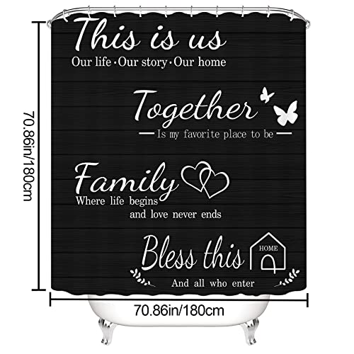 4-Piece Bathroom Shower Curtain Set with Non-Slip Rugs and Toilet Lid Cover