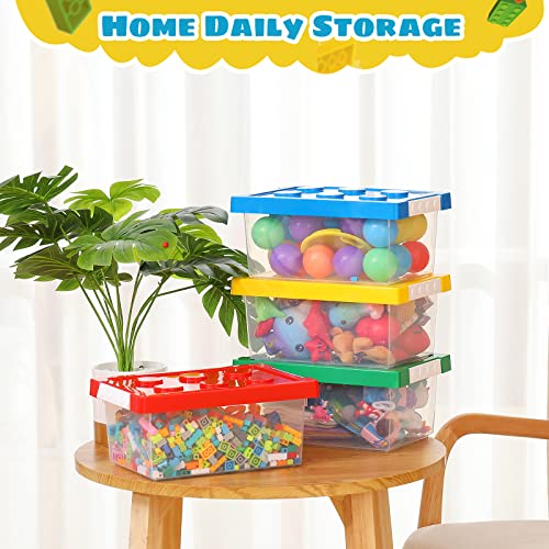 4-Pack Stackable Toy Storage Bins with Brick-Shaped Lids, Small