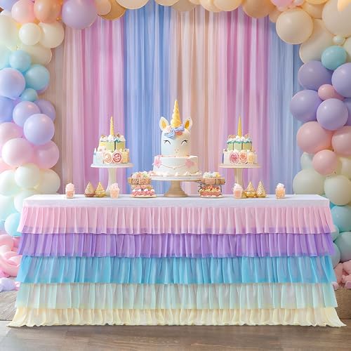 Pastel Rainbow Chiffon Table Skirt for 6ft Rectangle Party Tables