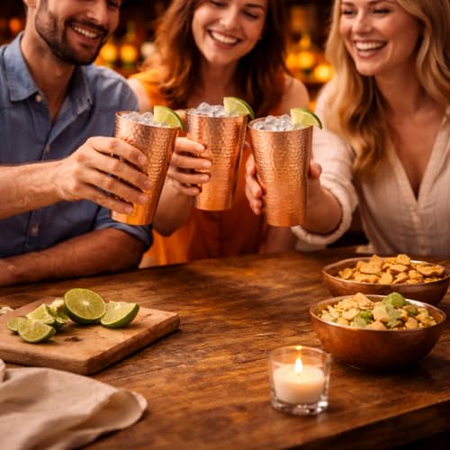 24 oz Hand Hammered Solid Copper Tumbler - Large Unlined Drinking Cup