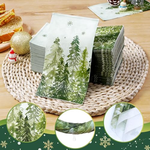 Christmas Disposable Paper Napkins 3-Ply Watercolor Cedar Snowflake 100 pcs