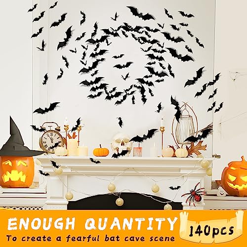 140 PCS 3D Bat Wall Decorations - Halloween PVC Stickers