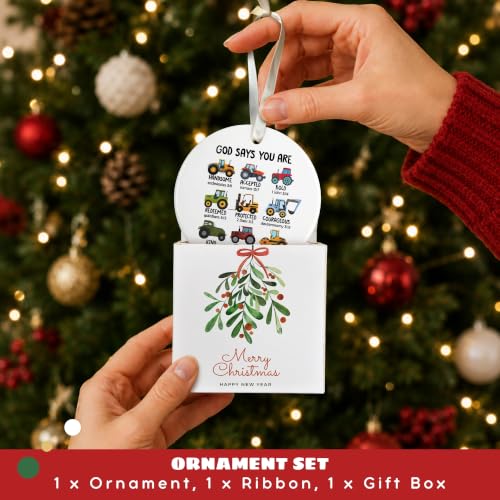 HUNIGIFT 2.87in Boy Christmas Ornament - Tractor & Construction Themed Kids’ Christian Gift, 10 Boy Variation