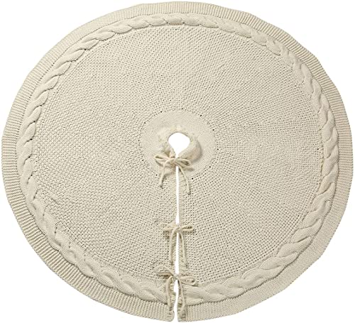 36-Inch Cable Knit Christmas Tree Skirt - Thick Cream Rustic Xmas Decor