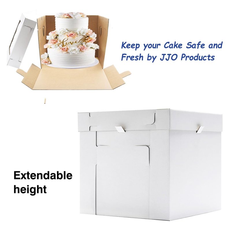 JJO Tall Cake Boxes for Tier Cakes, 14x14x12 Inches 3 Pack,Whie Cake Boxes with Window,Disposable Cake Containers, Sturdy Wedding Tall Cake Carrier