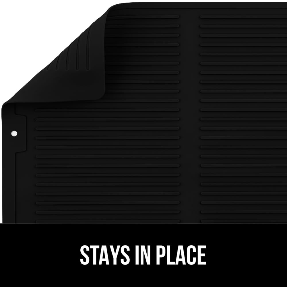 GORILLA GRIP 100% BPA-Free Patented Silicone Dish Drying Mat for Kitchen Counter, 18x16 Inch, Water Catching Ribbed Design, Easy Clean Waterproof Sink Liner, Heat Resistant, Fits Under Rack, Black