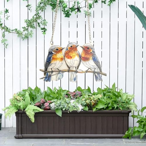 Stained Glass Bird Hanging Decor - 15cm Acrylic Panel Gift