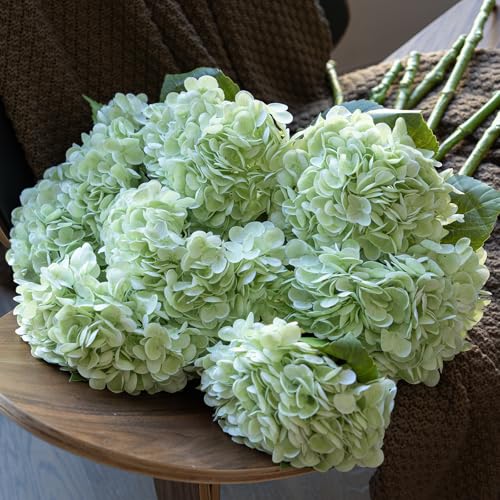 Real Touch Artificial Hydrangea Flowers 3-Pack - 22 Inch, Light Green