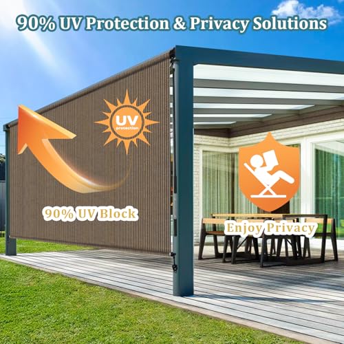 Outdoor Roller Shades, 8' W x 8' H Cordless Blinds for Patio & Porch