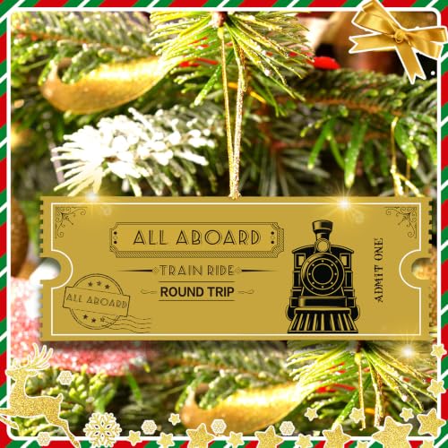 Gisafai 12 Pcs Christmas Express Train Tickets Bulk Gold Invitation, 7.9x3 in