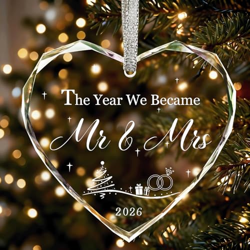 2026 First Christmas Married Crystal Glass Ornament for Couples