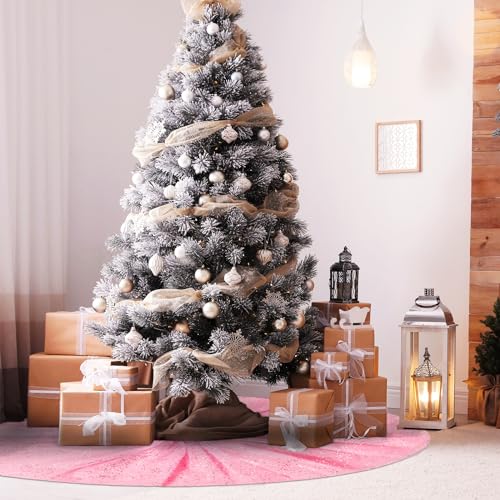Skylety 36" Pink Christmas Tree Skirt with Ruffle Tulle & Glitter, Double Layer