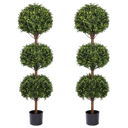55-Inch Artificial Boxwood Triple Ball Topiary Trees, Set of 2
