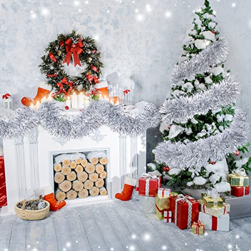 Waydress Silver Christmas Tinsel Garland 39.4 ft – Metallic Wreath Ribbon